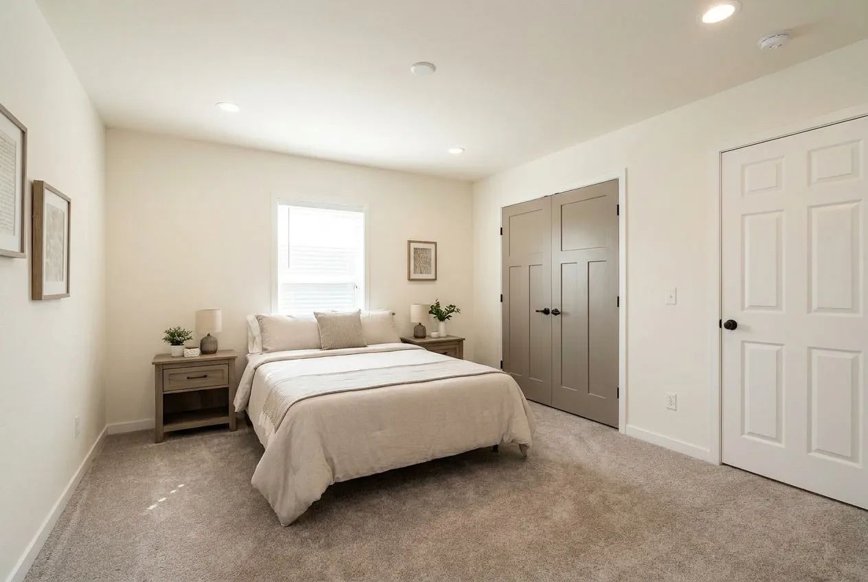 Illustration of the main bedroom in the Sandpointe 14582A (finishes and options may vary)