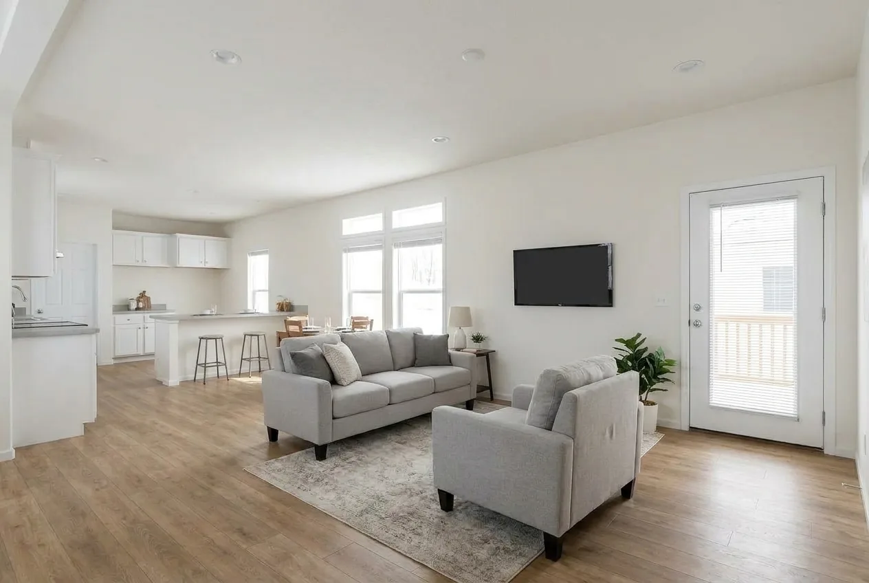 Illustration of the living room in the Ascent 14612D (finishes and options may vary)