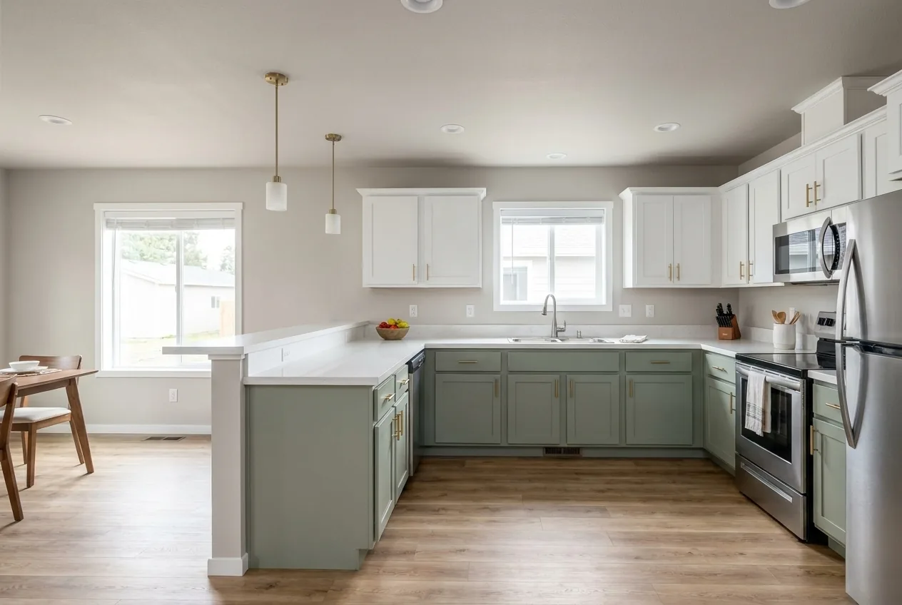 Illustration of the kitchen in the Sandpointe 14662A (finishes and options may vary)