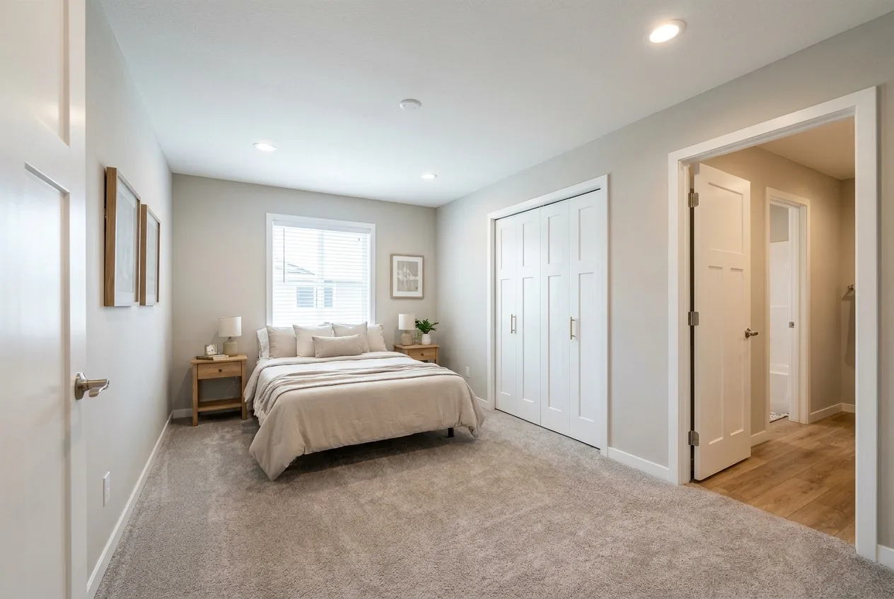 Illustration of the main bedroom in the Sandpointe 14662A (finishes and options may vary)