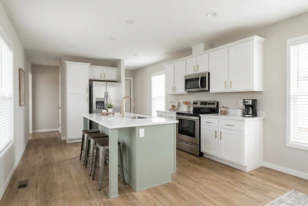Illustration of the kitchen in the Pure 14663M (finishes and options may vary)