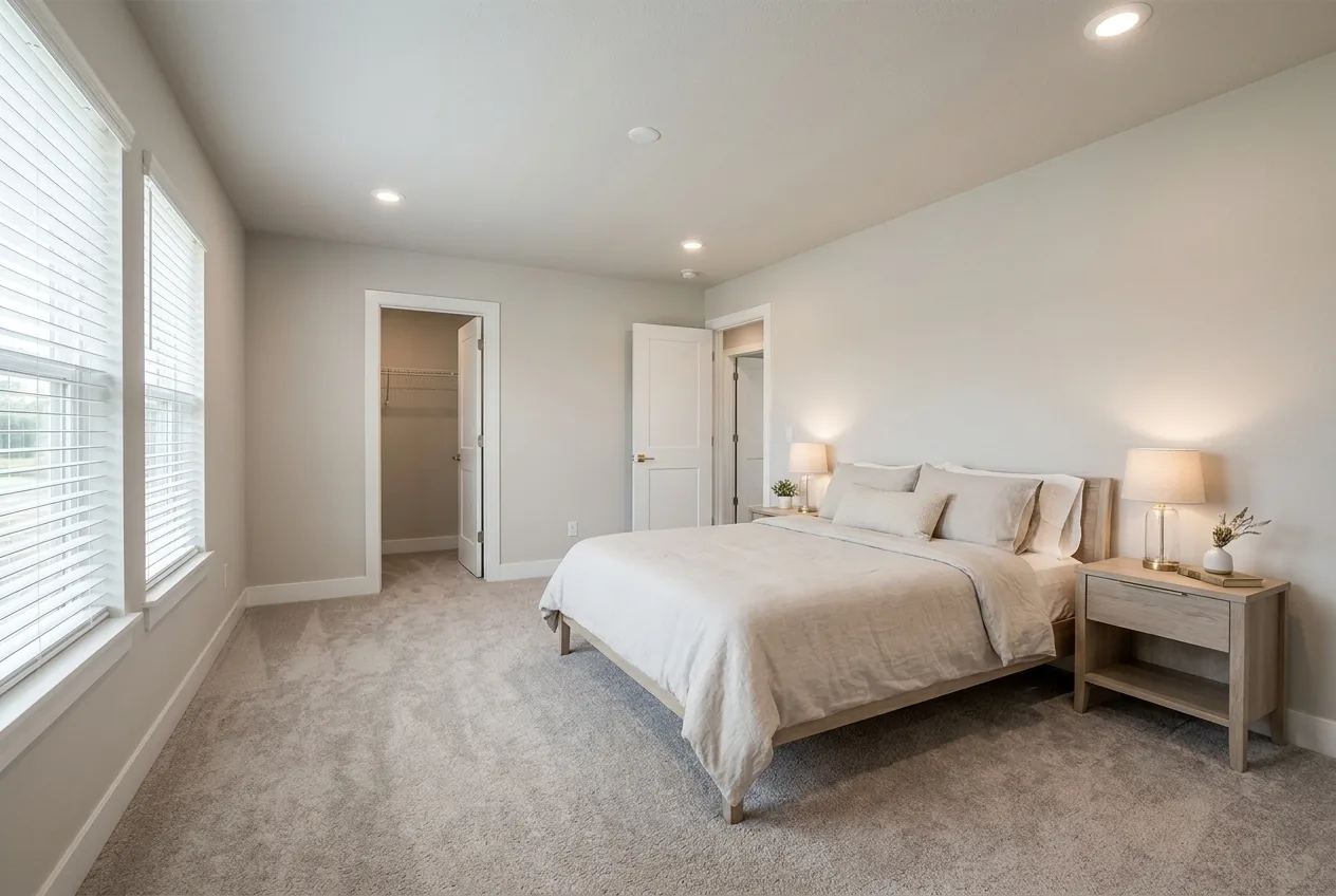 Illustration of the main bedroom in the Pure 14663M (finishes and options may vary)