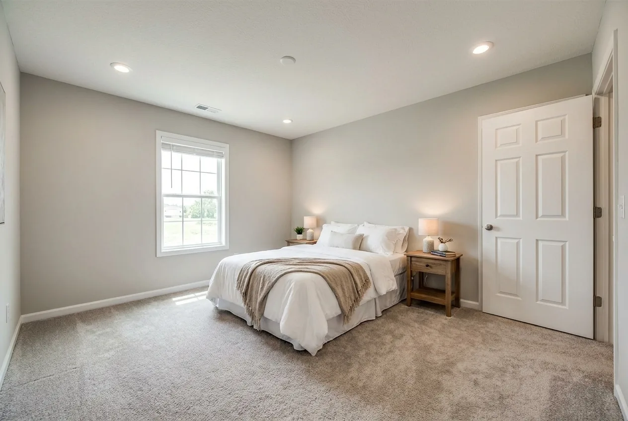 Illustration of the main bedroom in the Sandpointe 28482A (finishes and options may vary)