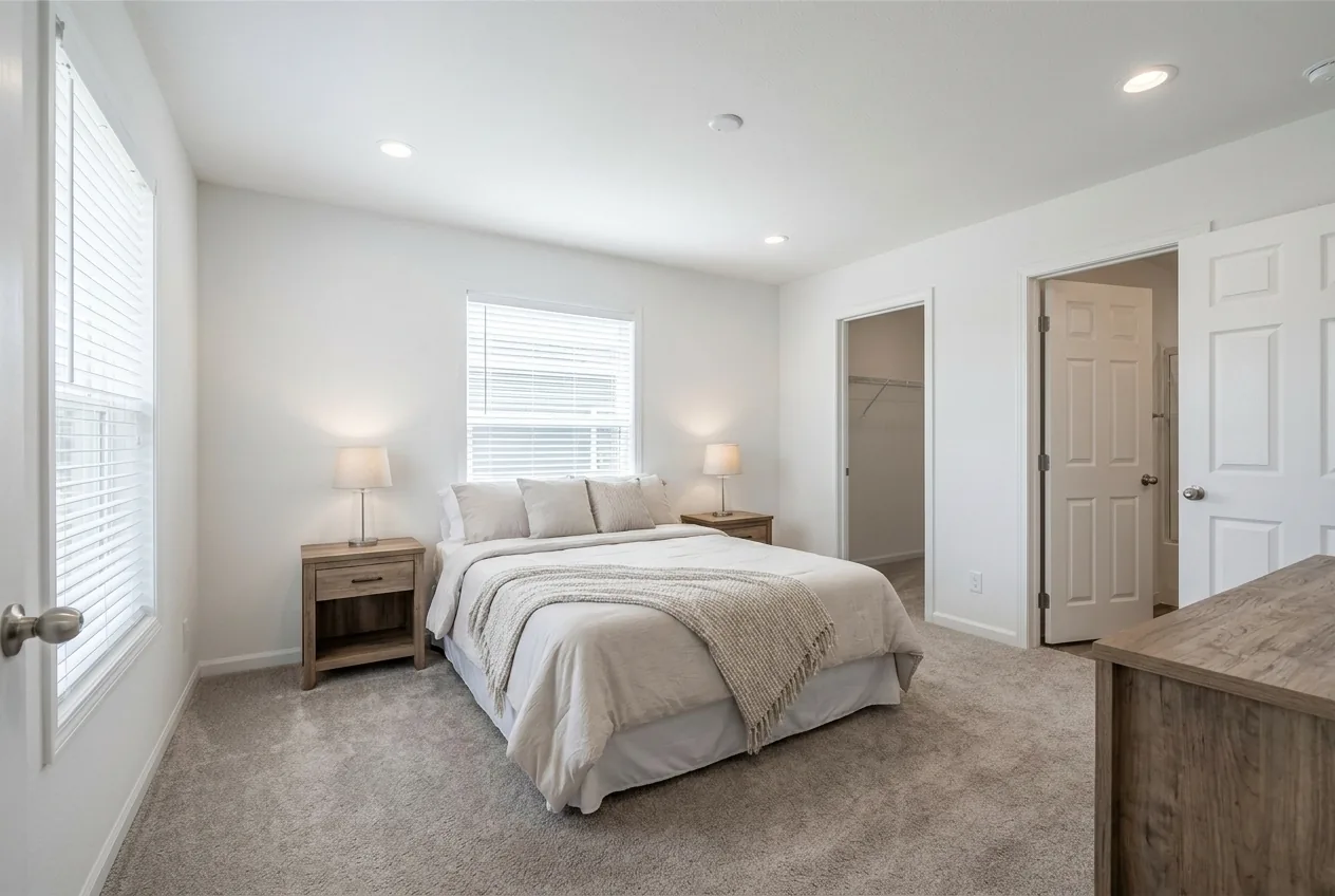 Illustration of the main bedroom in the Eagle 28483C (finishes and options may vary)
