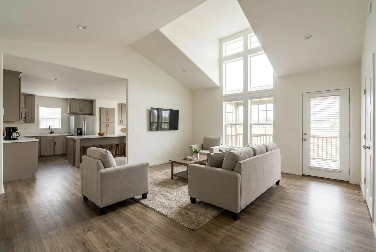 Illustration of the living room in the Juniper 28563L (finishes and options may vary)