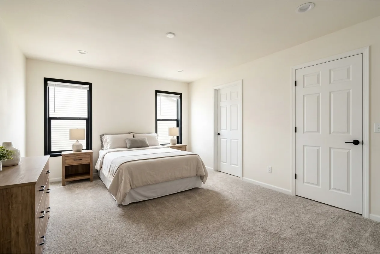 Illustration of the main bedroom in the Pure 28563M (finishes and options may vary)