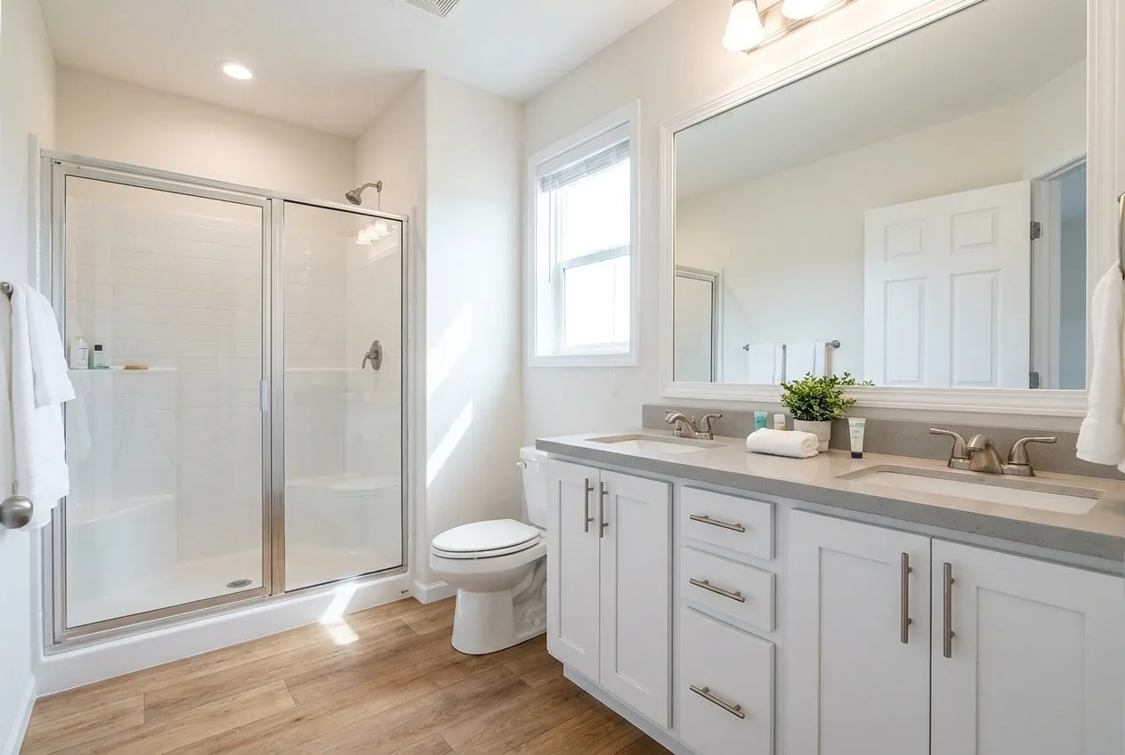 Illustration of the main bathroom in the Evergreen 28603Z (finishes and options may vary)