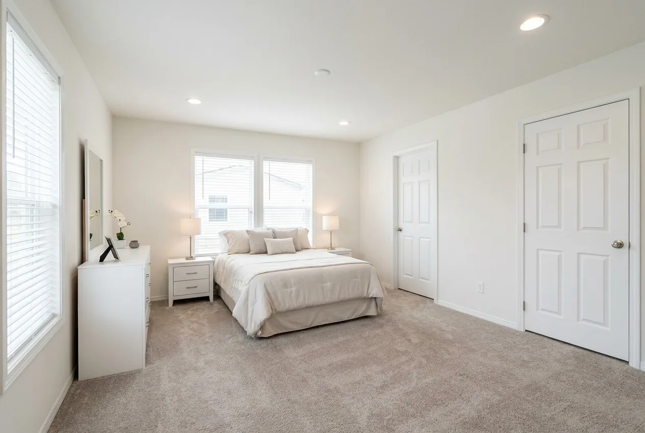 Illustration of the main bedroom in the Sandpointe 28664A (finishes and options may vary)