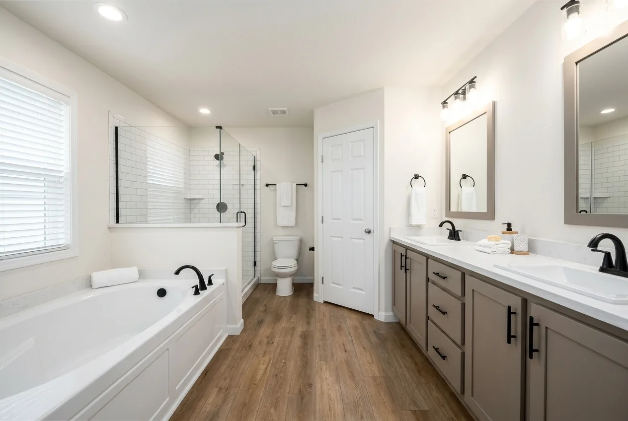 Illustration of the main bathroom in the Wingate 40644G (finishes and options may vary)