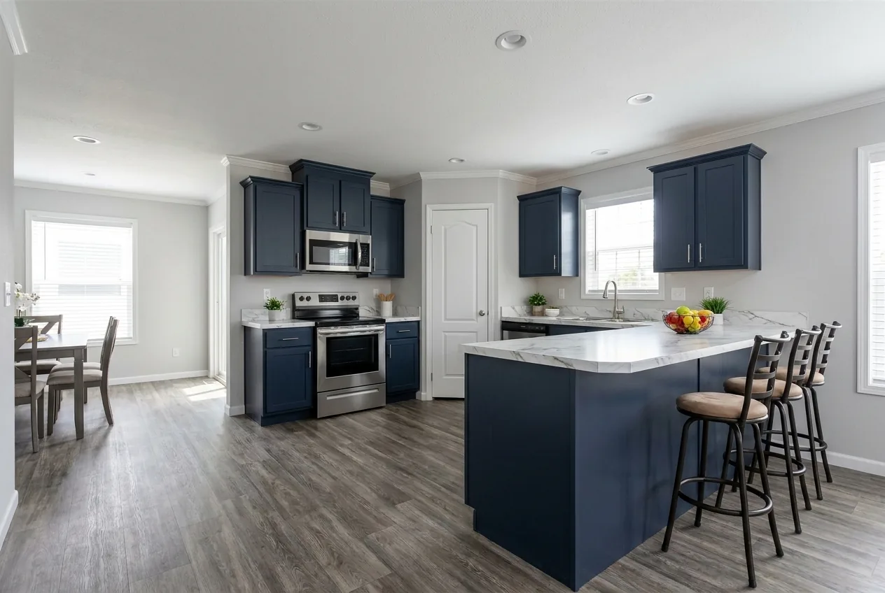 Illustration of the kitchen in the Santiam 28603C (finishes and options may vary)