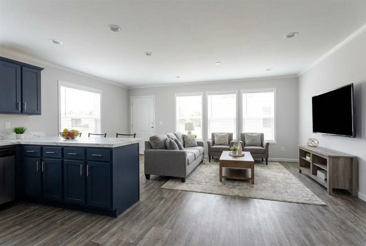 Illustration of the living room in the Santiam 28603C (finishes and options may vary)