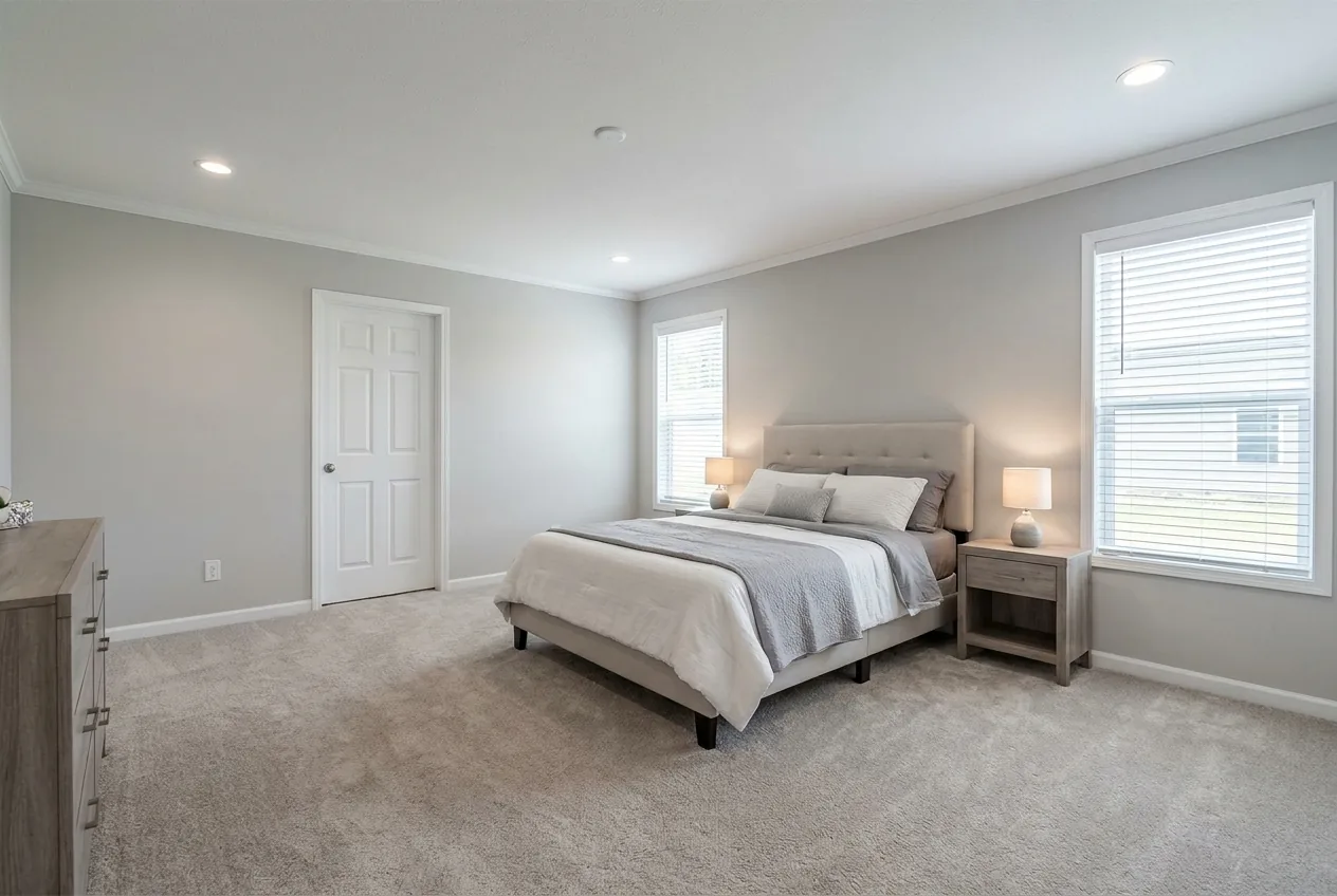 Illustration of the master bedroom in the Santiam 28603C (finishes and options may vary)