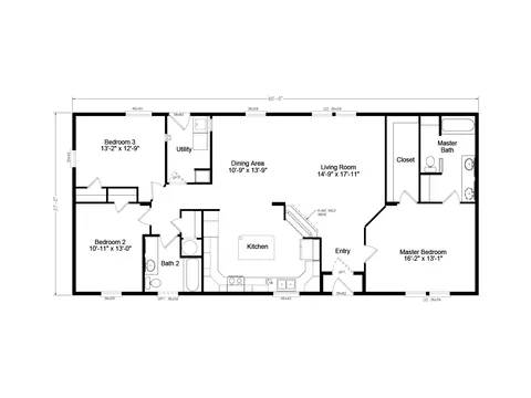 Floor plan of the Truman I 28603A: 3 bed, 2 bath, 1,620 sq ft, 27 by 60 feet