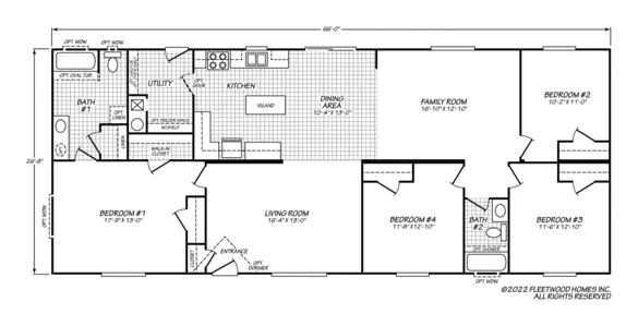 Floor plan of the Eagle 28664S: 4 bed, 2 bath, 1,760 sq ft, 26.8 by 66 feet